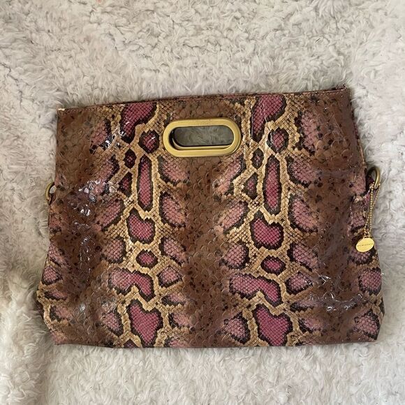 Big Buddha large satchel snake skin prints shades of pink, gold& black . - Picture 1 of 14
